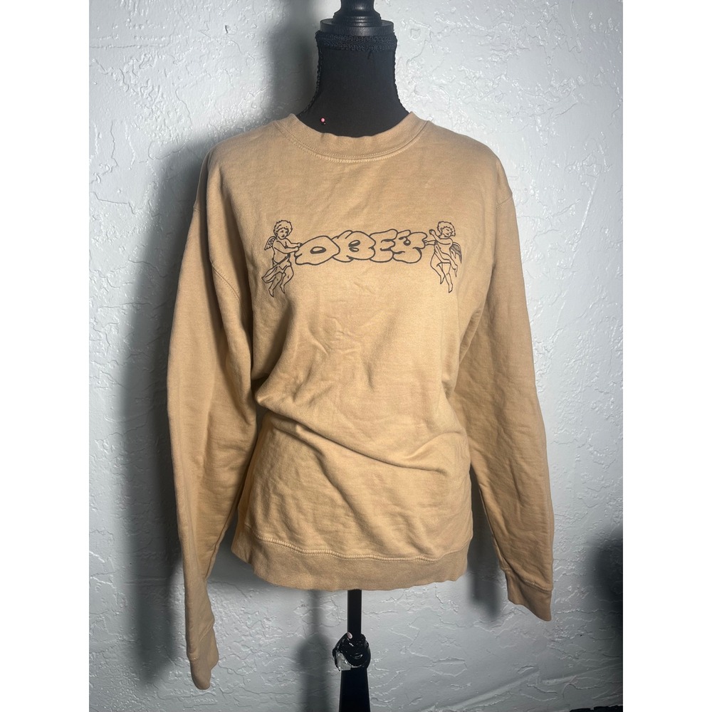 OBEY Worldwide Men's M Tan Cherub Angel Graphic Crewneck Sweatshirt